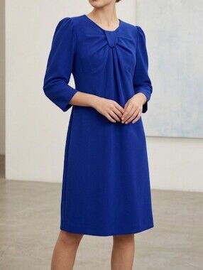 New SCAPA Lauren Perre Cobalt Blue Bow Bodice Shift Dress Style 7889 Size S